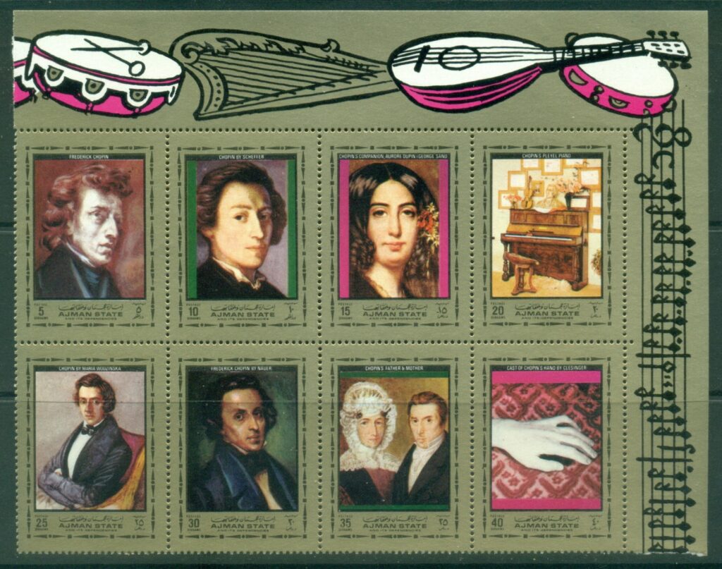 Ajman 1972 Mi#1320-1327 Frederyk Chopin, Polish Composer &amp;amp; Pianist