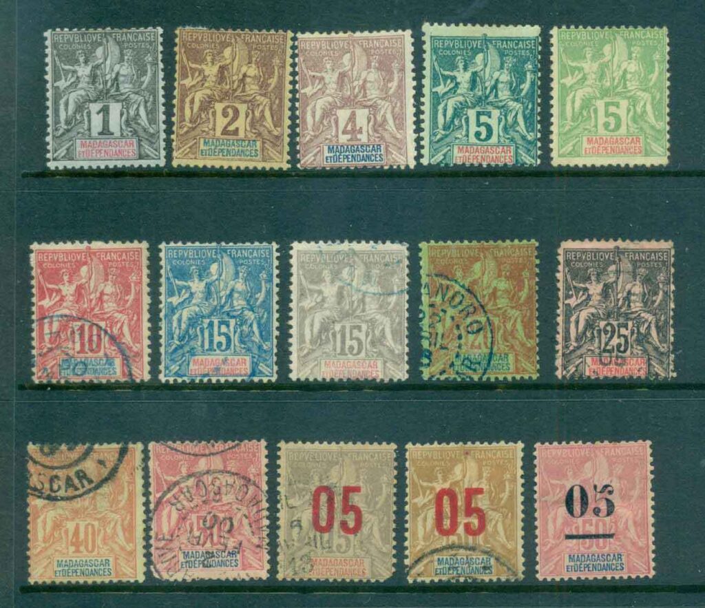 Madagascar-1896 on Navigation &amp;amp; Commerce inc Surch Asst