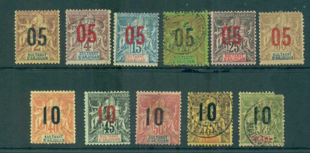 Anjouan 1912 Peace &amp; Commerce Asst Opts