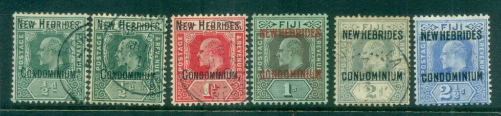 New-Hebrides -Br-1908-09 KEVII Opt on Fiji , Wmk Multi Crown CA Asst