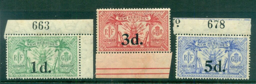 New-Hebrides -Br-1924 Native Idols (3) Surcharged