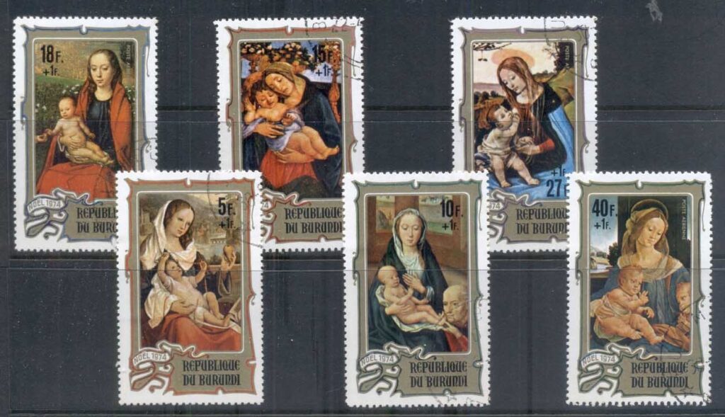 Burundi-1974 Xmas, Paintings, Madonna, Surch