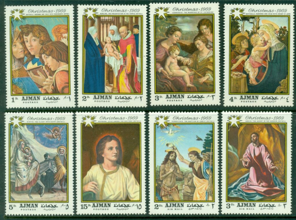 Ajman-1969-Mi488-495-Xmas-Paintings-MUH
