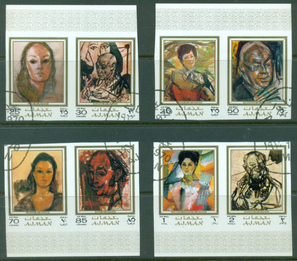 Ajman-1971-Mi718-725B-Paintings-by-Alexander-Rutsch-IMPERF-CTO
