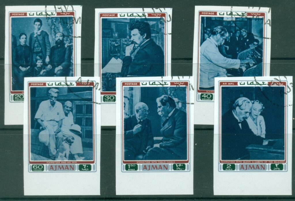 Ajman-1971-Mi801-806B-Albert-Schweitzer-IMPERF-CTO
