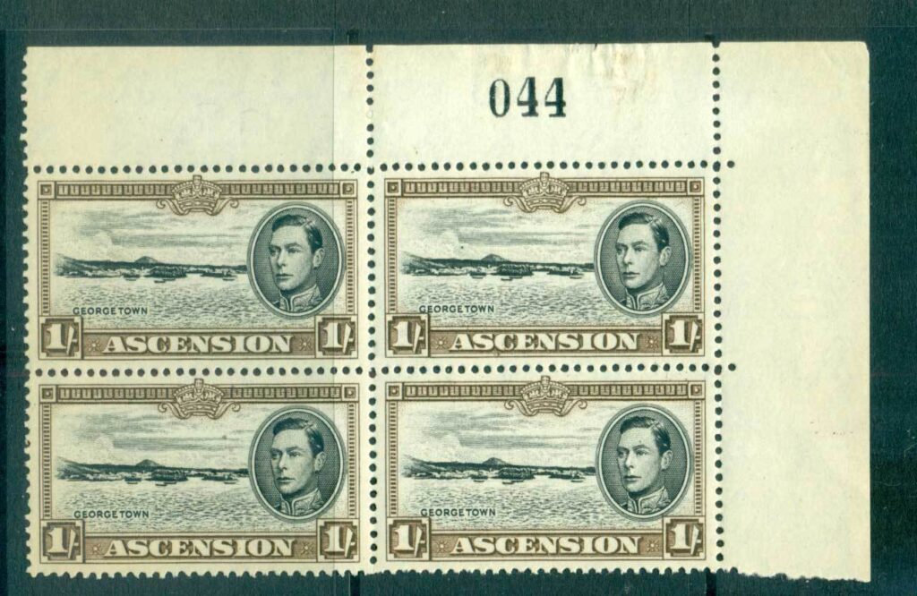 Ascension-Is-1938-53-1-brown-Gerogetown-P13-Sheet-Cnr-Blk-4-light-tonesMUH-lot66113