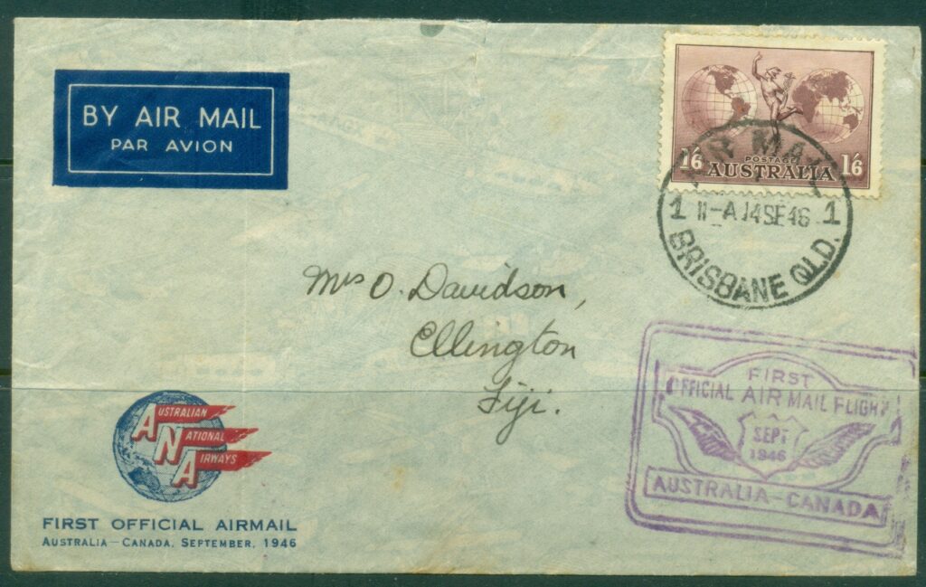 Australia-1946-First-Official-Airmail-Australia-Canada-tones-Flight-cover