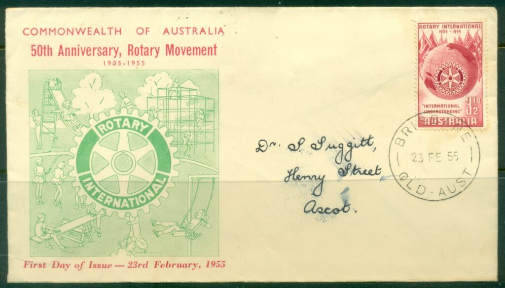 Australia-1955-Rotary-International-tones-Stamp-mart-FDC
