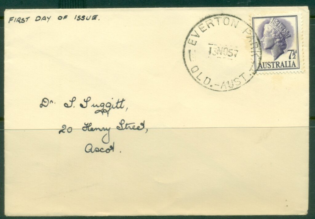 Australia-1957-QEII-7&frac12;d-violet-plain-FDC