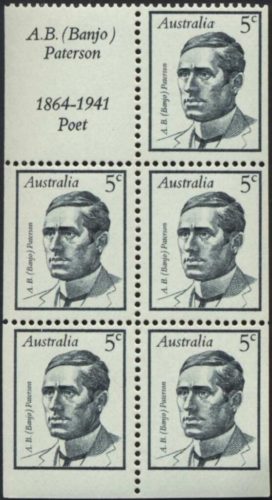 Australia-1968-Famous-Australians-I-5-x-5-cent-black-pale-blue-P15x14-Banjo-Paterson