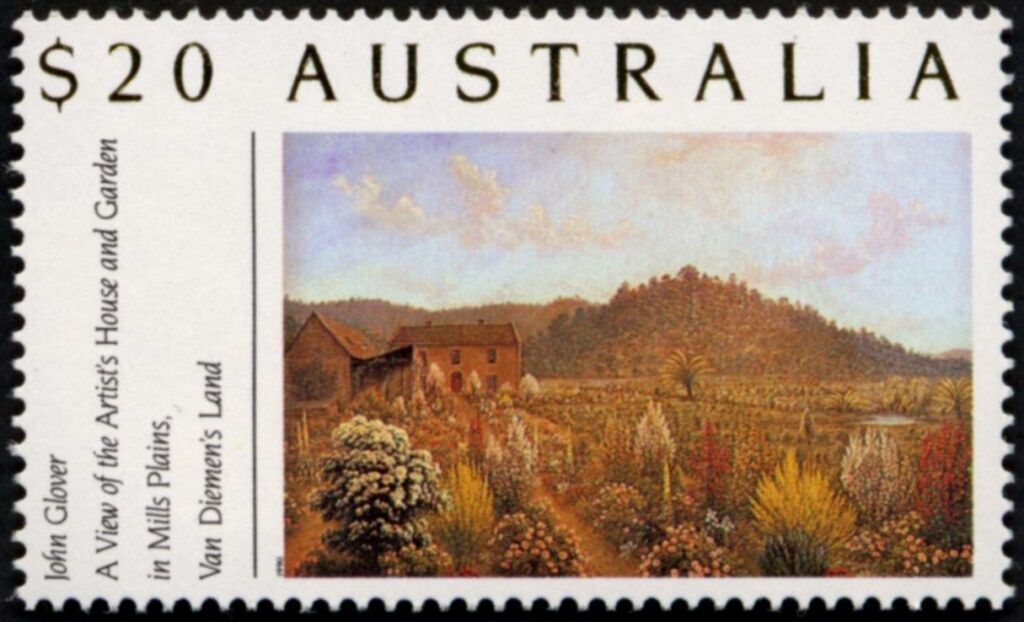 Australia-1990-Botanic-Gardens-20-dollar-Multi-P14-5x14-A-View-of-the-Artists-House-and-Gardens-in-Mills-Plains