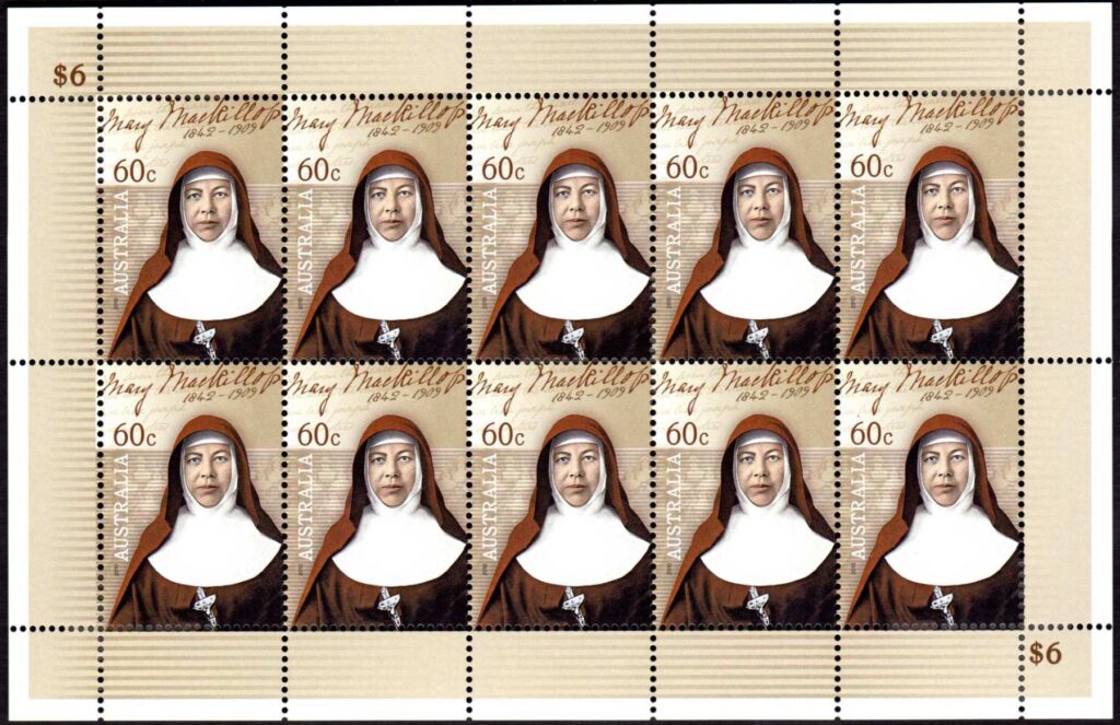 Australia-2010-Canonisation-Mary-MacKillop-10-x-60-cent-Brown-beige-white-P14-6-x-13-86-Sheetlet-150-x-90-mm-SG