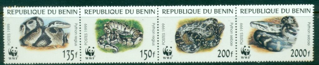 Benin-1999-WWF-Snakes-Pythons-tones-on-reverse-MUH