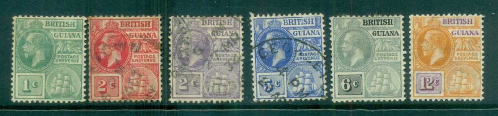 British-Guiana-1907-17-KGV-Asst-faults-FU-MH-lot79320