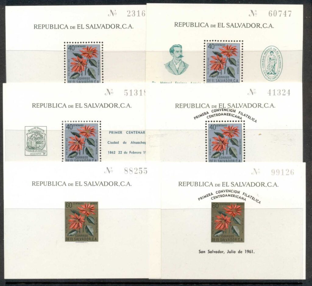 El-Salvador-1960-62-Poinsettias-Asst-6x-MS-MUH