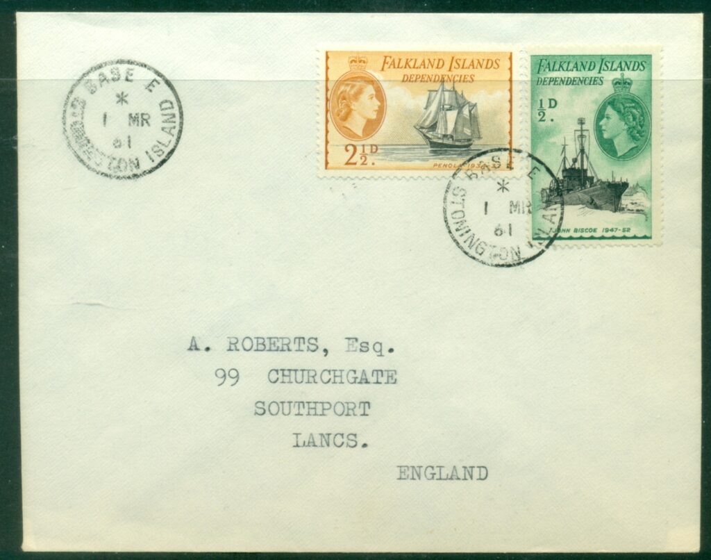 Falkland-Is-Deps-1961-Ships-2&frac12;d-&frac12;d-Stonington-Island-to-UK-cover