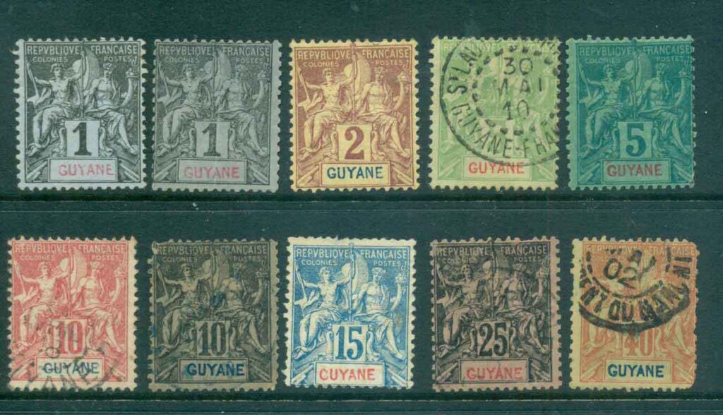 French-Guiana-1892-1904-Navigation-Commerce-Asst-faults-MH-FU-lot49456