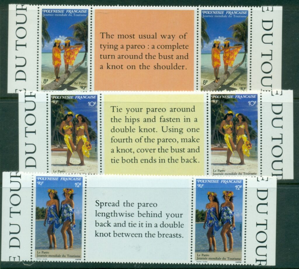 French-Polynesia-1990-Tourism-Day-Pareo-Tying-pairs-MUH