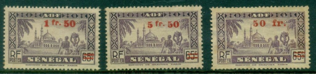 French-West-Africa-1943-Surcharges-on-Senegal-MNG