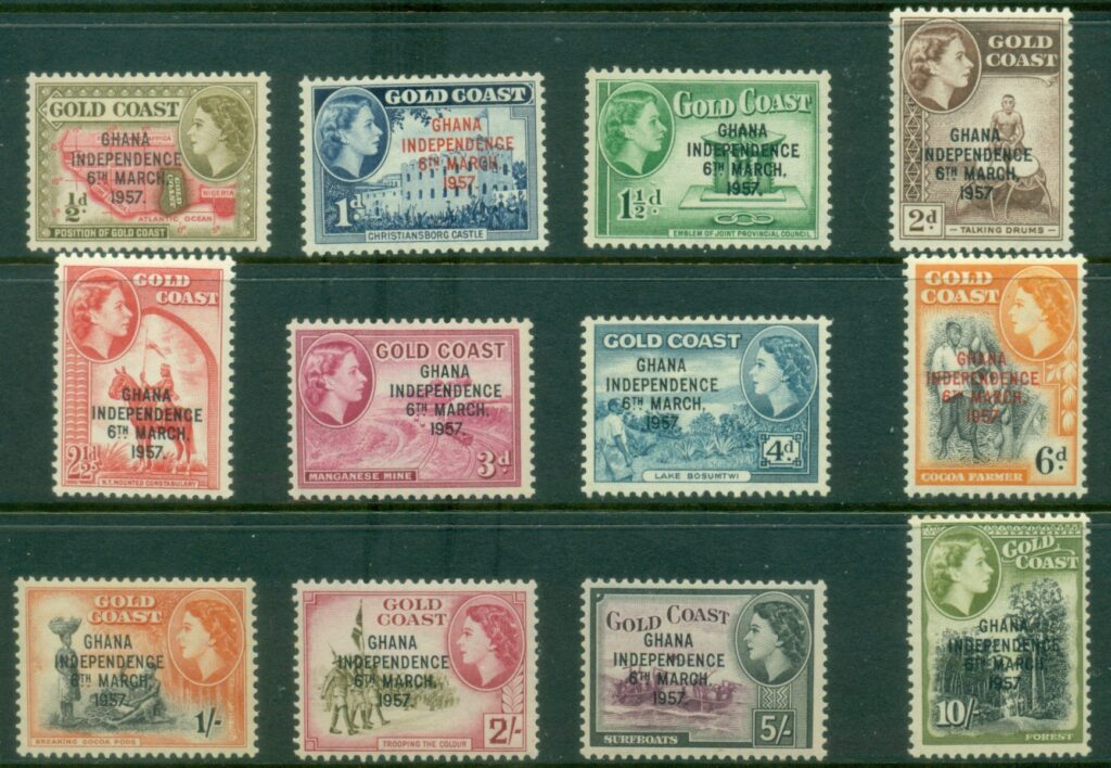 Ghana-1957-Gold-Coast-QEII-Pictorials-Opt-Independence-MLH