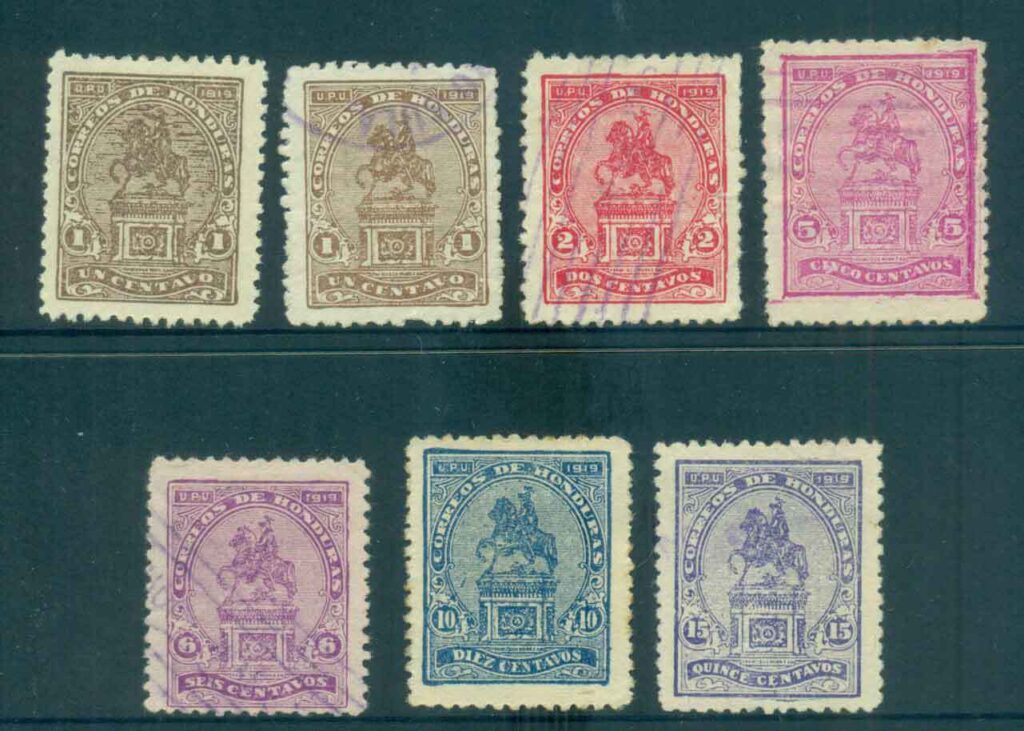 Honduras-1919-Statue-to-Francisco-Morazan-Asst-jpg-faults-FU-lot51257.jpg
