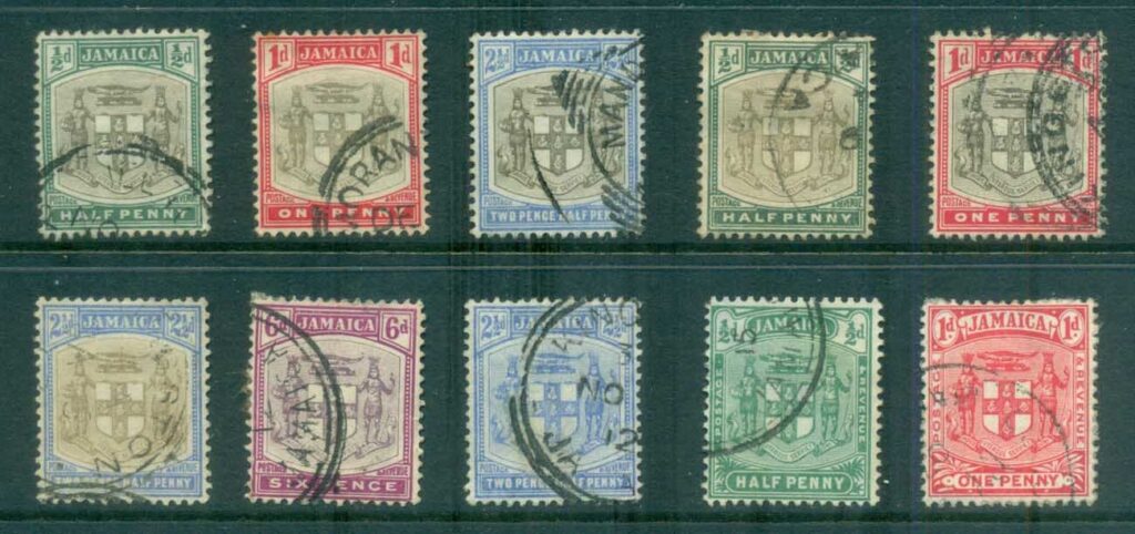 Jamaica-1903-on-Arms-of-Jamaica-Assorted-Oddments-FU