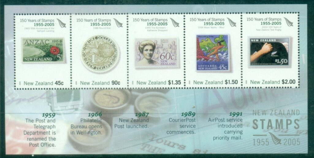 New-Zealand-2005-The-150th-Anniversary-of-New-Zealand-Stamps-1955-2005-MS-MUH