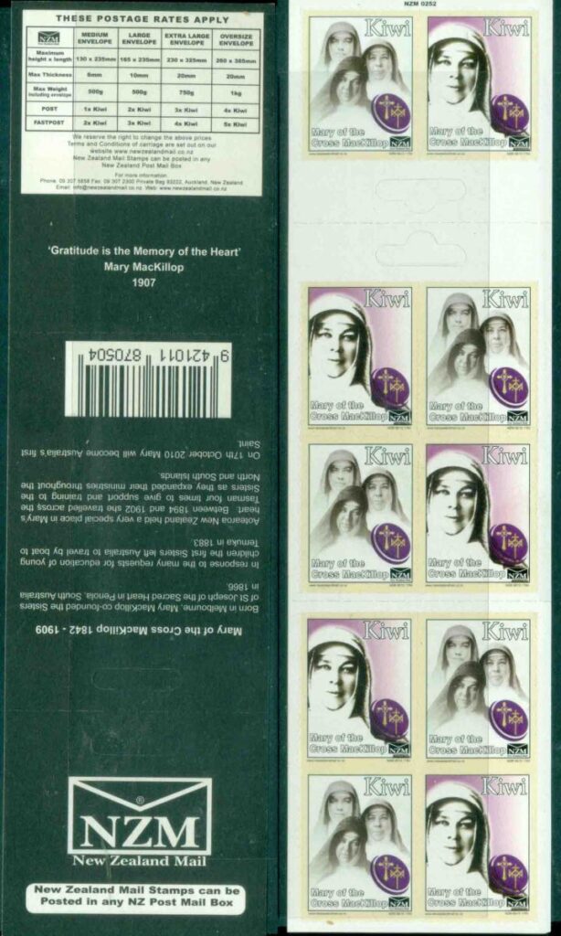New-Zealand-2010-Private-Post-UMZ-Stamp-Mary-MacKillop-booklet-MUH