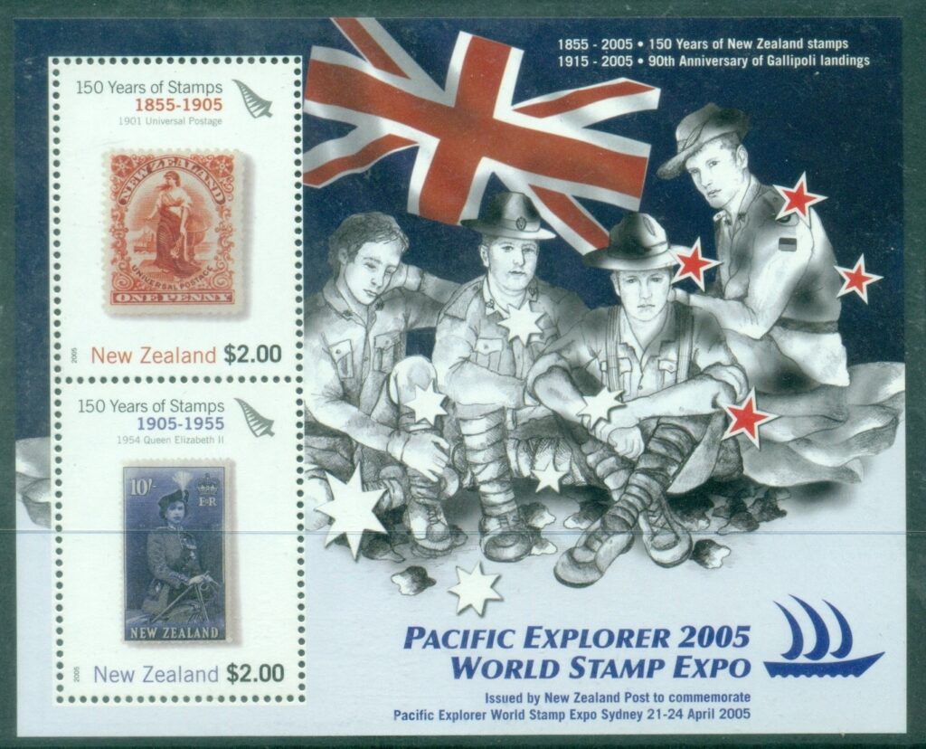 New-Zealand-2005-The-150th-Anniversary-of-New-Zealand-Stamps-1955-2005-Pacific-Explorer-MS-MUH