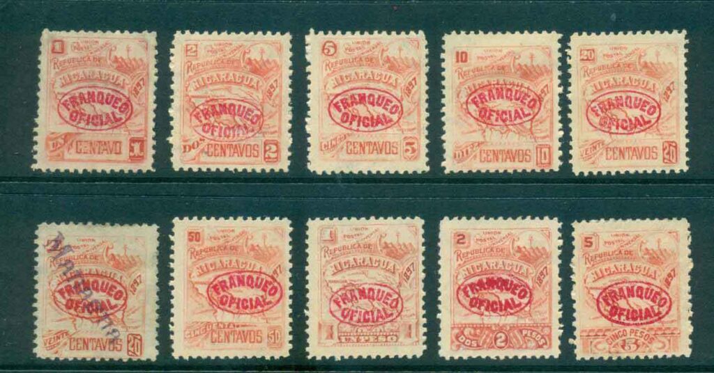 Nicaragua-1897-Officials-Wmk-10faults-MLH-FU-lot43143