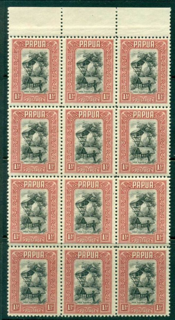 Papua-1932-1-1-2d-Tree-Houses-Top-Marginal-Block-12-MUH-lot21944