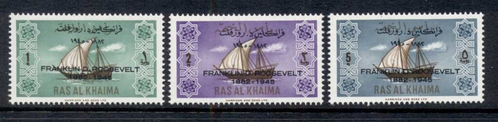 Ras-Al-Khaima-1965-Mi27-29-Ship-Definitives-Opt-FDR-Roosevelt-MUH