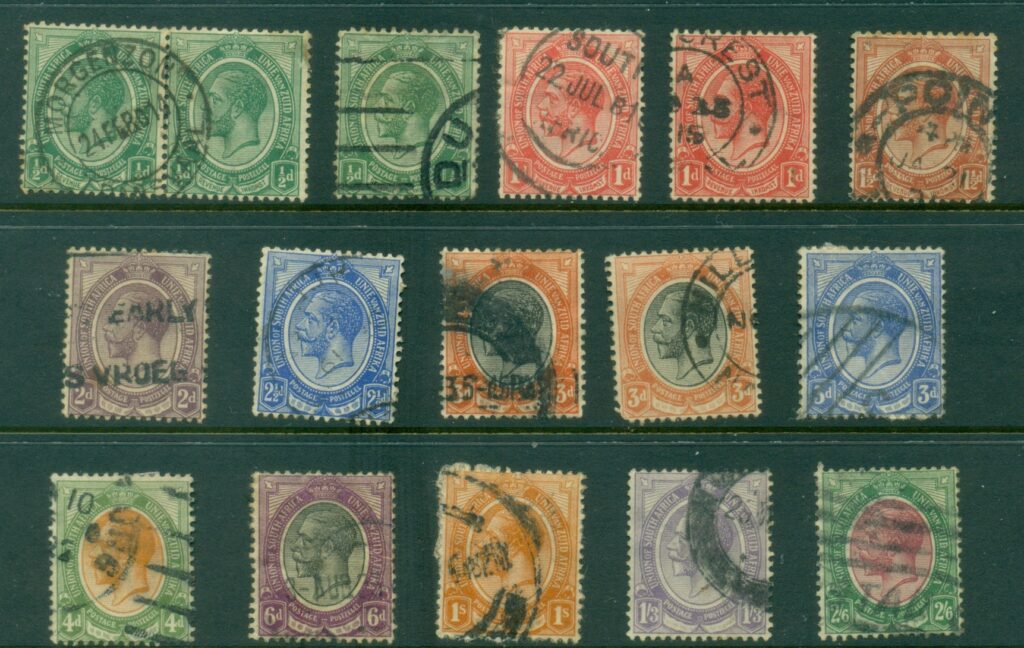 South-Africa-1913-24-KGV-Portrait-Asst-faults-FU