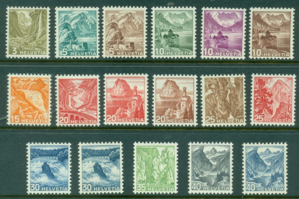 Switzerland-1936-48-Views-assorted-priced-as-cheapest-not-grilled-gum-MUH