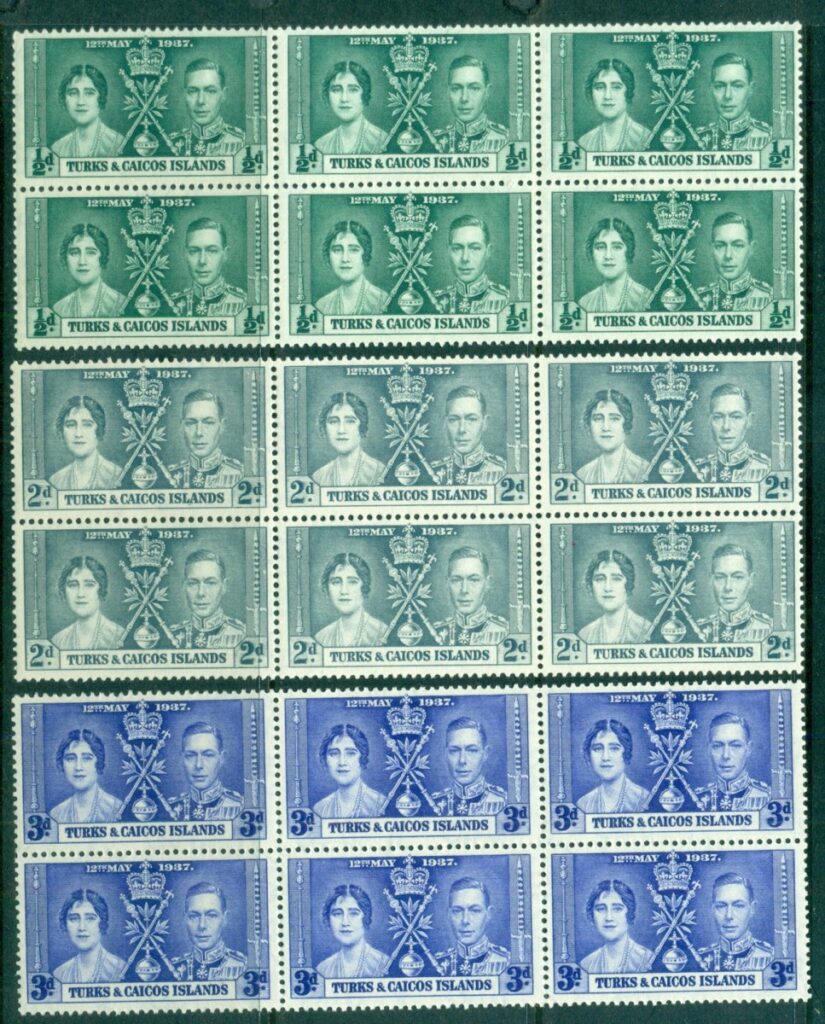 Turks-Caicos-Is-1937-KGVI-Coronation-Blks6-MUH
