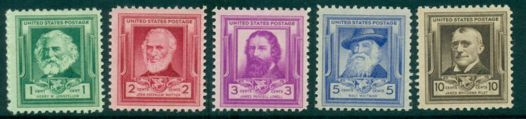 USA-1940-Sc864-8-Famous-Americans-Poets-MLH-lot33654