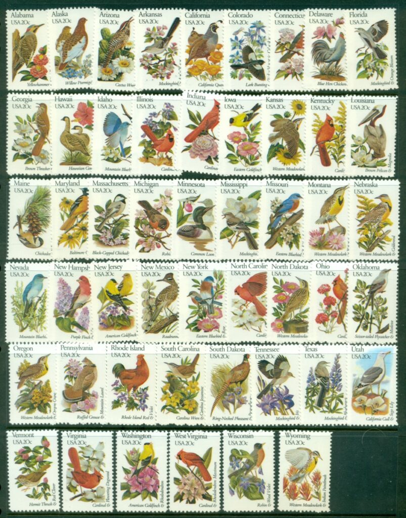 USA-1982-Sc1953-State-Birds-Flowers-Perf-10&frac12;x11.25-MUH