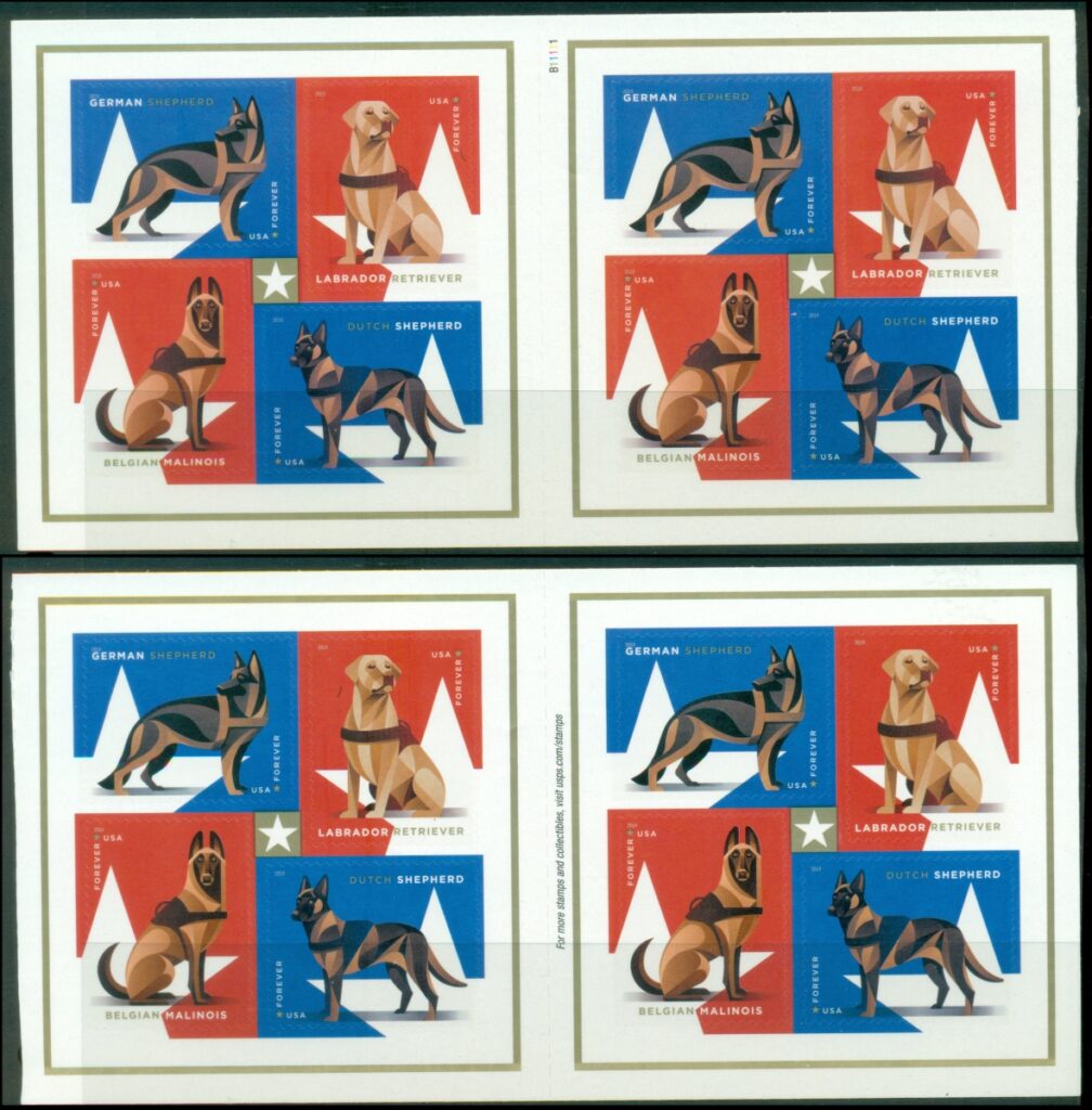 USA-2019-Military-Working-Dogs-Booklet-pane-double-sided-MUH