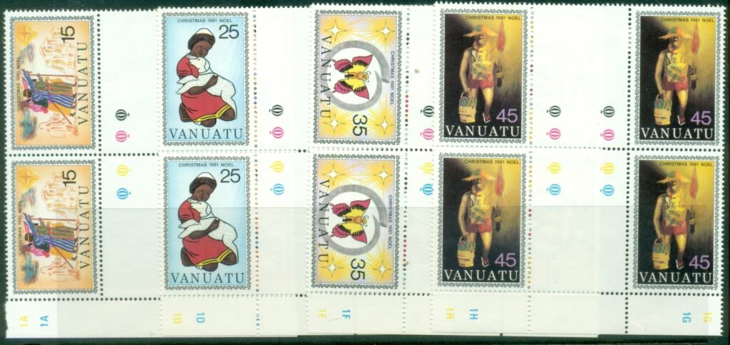 Vanuatu-1981-Christmas-Childrens-Paintings-gutter-block-4-MUH