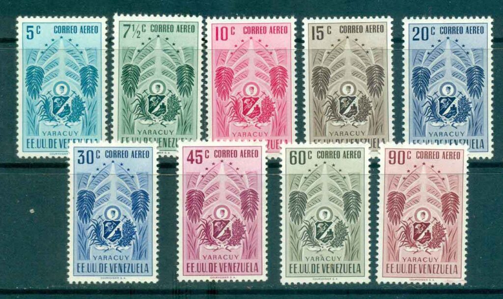 Venezuela-1952-Arms-of-Yaracuy-Tropical-Foliage-Air-9-MH-Lot46802